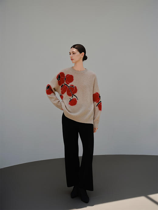 【羊绒+桑蚕丝针织套衫】羊绒世家秋冬新品女士圆领套头内搭保暖针织衫 商品图2