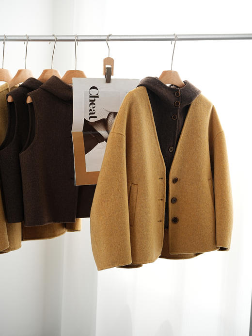 韩国小众订单南瓜色+摩卡棕两件套双面尼大衣 商品图3