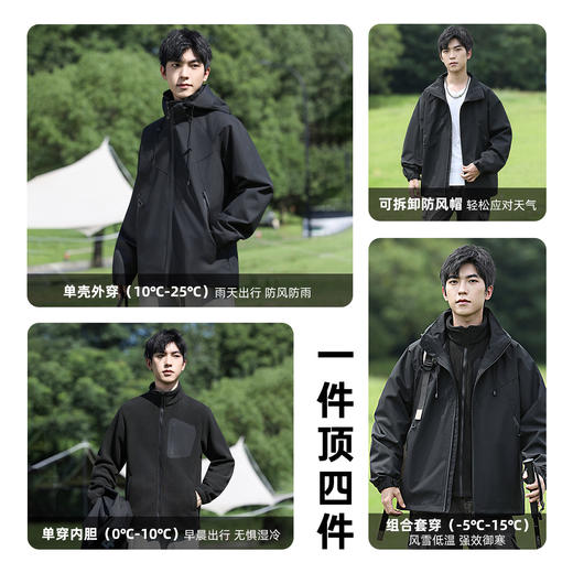 回力三合一冲锋夹克男女情侣款2025新款秋季户外防风防雨保暖外套 商品图3