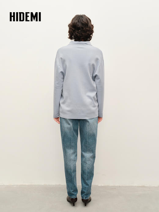 HIDEMI 美利奴羊毛系列冰雾蓝polo毛衣 商品图3