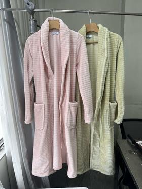 贝壳三 珊瑚绒厚实翻领系带浴袍加绒柔软纯色中长款睡袍C120307