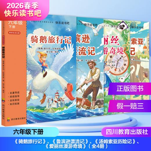 2026年春季快乐读书吧（6年级下）（套装+单本）骑鹅旅行记+鲁滨逊漂流记+汤姆索亚历险记+爱丽丝漫游奇境 商品图0