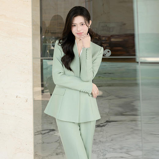 法小曼*子珍专款/绿色职场套装女西装外套中长款显瘦职业装气质阔腿裤正装CP2182 商品图2