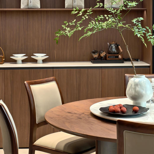 【中古风-ZG301餐桌】黑胡桃/客厅/餐厅/奢石餐桌/圆餐桌/实木餐桌 商品图1