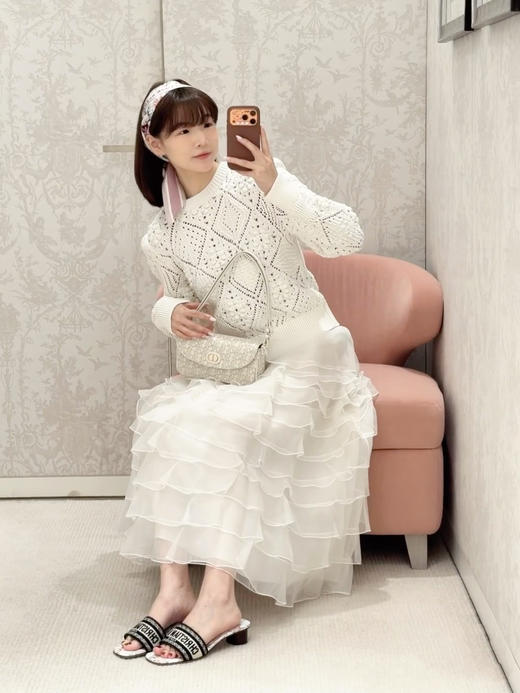 迪奥 25秋冬新款 白色镂空钩花菱格针织毛衣 (TM) 商品图2