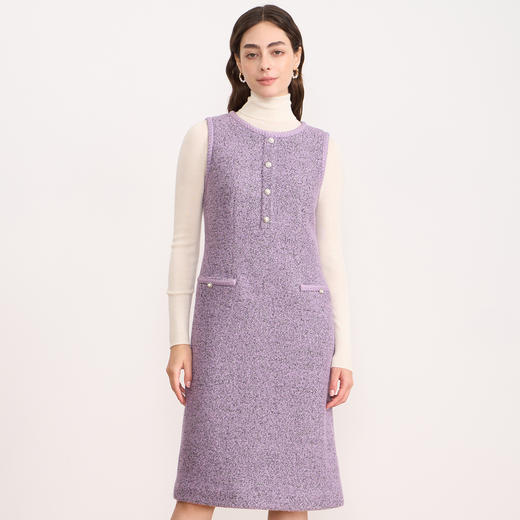 EITIE爱特爱紫色小香风背心裙气质优雅无袖连衣裙2025秋冬新款D2507917 商品图3