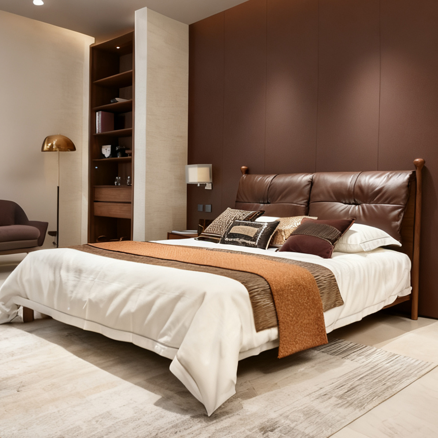 【中古风-ZG101-1800床】黑胡桃/真皮/卧房/实木大床/实木软包大床