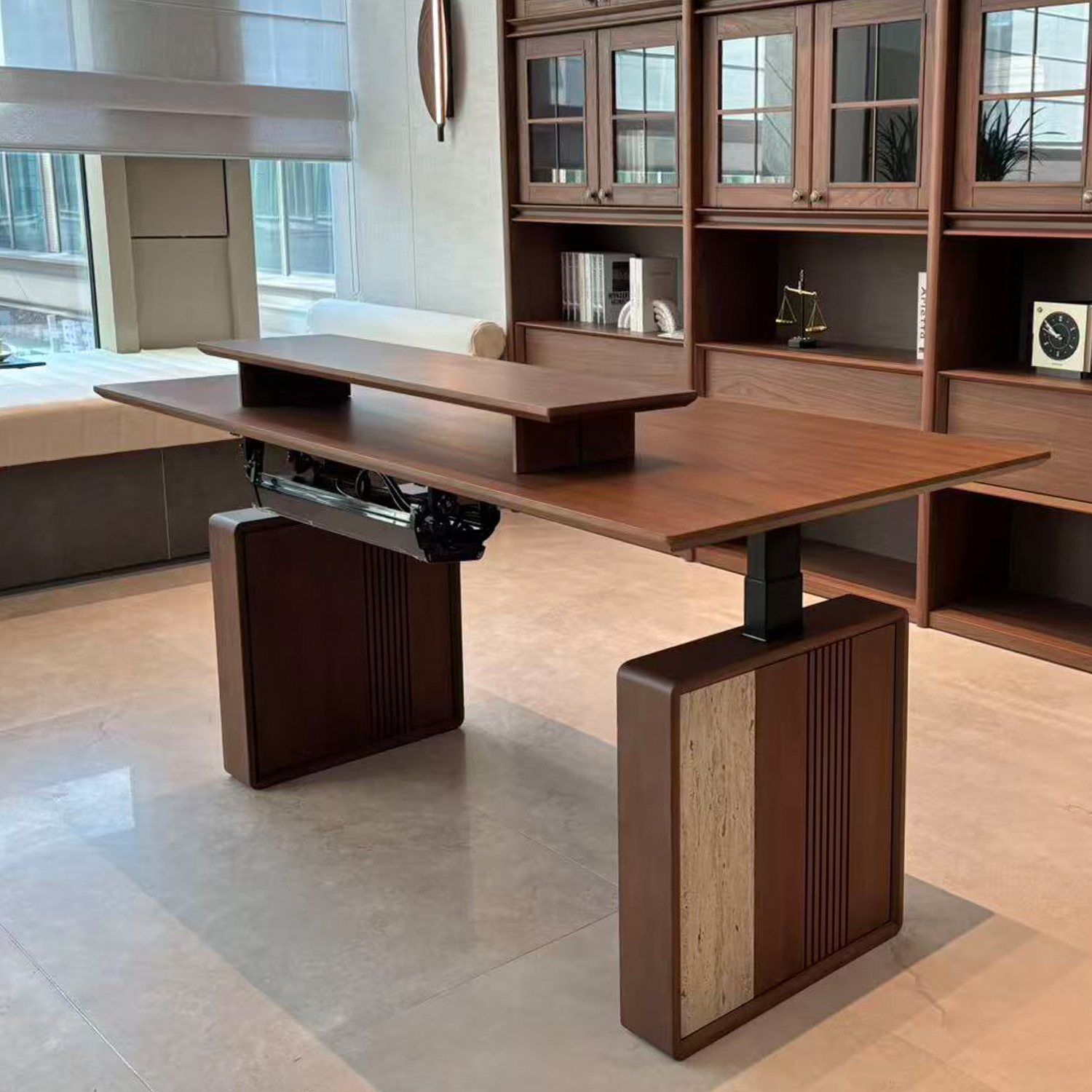 【中古风-ZG305书桌】黑胡桃/客厅/书房/升降书桌/实木书桌