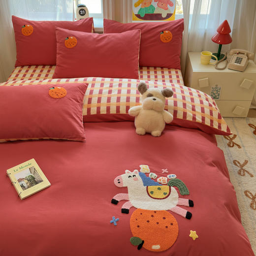 【品牌直发】加倍生活 全棉纯棉加厚磨毛绣花四件套-马到橙功 马年限定系列 年货节新年焕新 商品图2