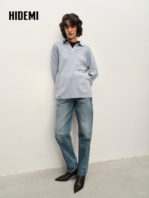 HIDEMI 美利奴羊毛系列冰雾蓝polo毛衣 商品图1