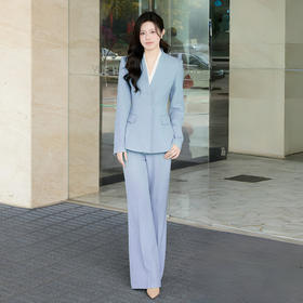 法小曼*子珍专款/蓝色职场套装女西装外套中长款显瘦阔腿裤正装CP2063