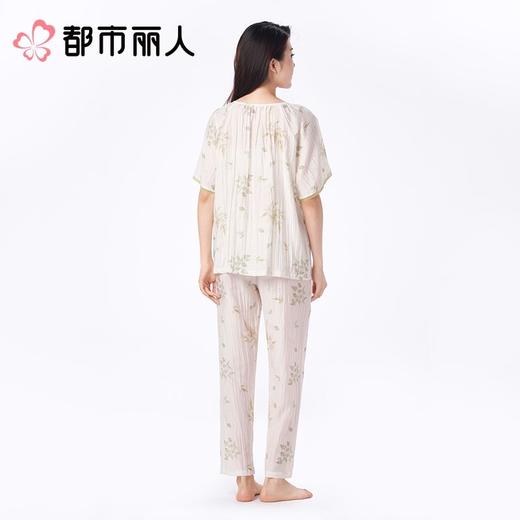都市丽人女士睡衣麻麻纱家居服短袖长裤套装LHC2G7 商品图2