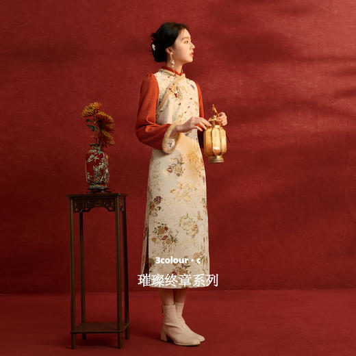 三彩【锦绣流年】2025冬季新款新中式连衣裙假两件旗袍裙长裙C 商品图1