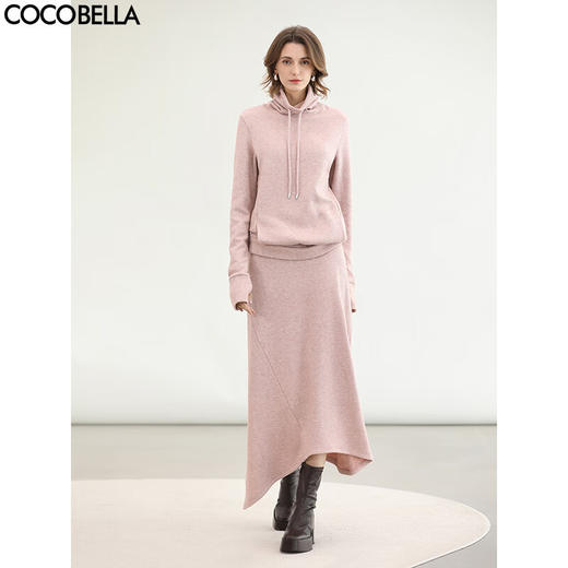 COCOBELLA粉色休闲A字半身裙女弧形下摆25秋冬针织长裙HS3163 商品图0