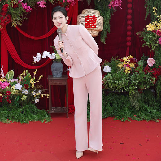 法小曼*子珍专款/春秋高端粉色面试职业装套裙女设计感小香风 商品图2