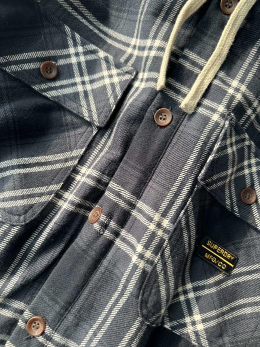 贝壳三 美式学院风加厚格子连帽棉衣男士复古宽松棉服C120308 商品图10