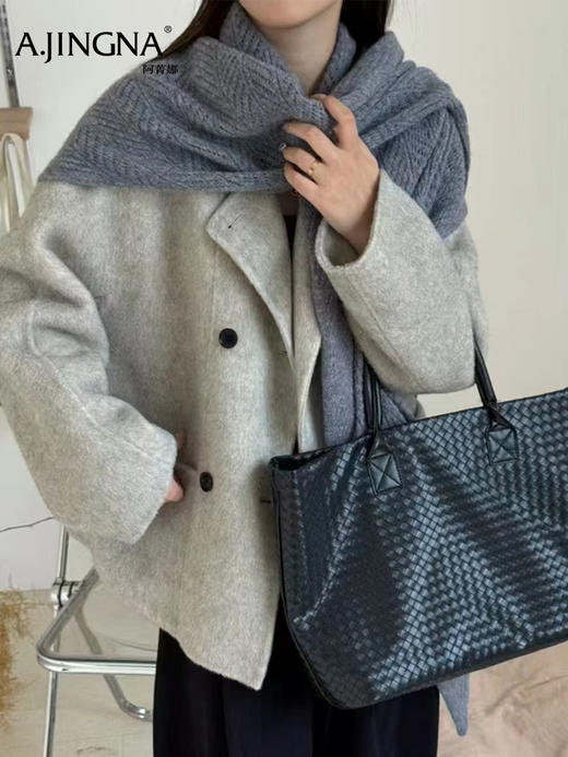 【软钩花肌理】阿菁娜冬季新款设计感羊毛披肩可围裹可披肩双穿高支羊毛柔软钩花肌理层次F30D320003 商品图8