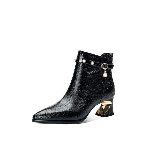 【预售5天】新款尖头牛皮短靴粗跟真皮春秋单靴子冬季加绒女靴 商品图3