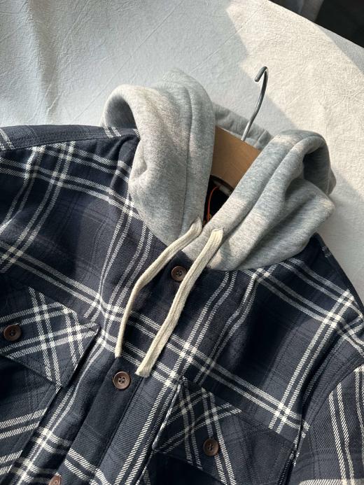 贝壳三 美式学院风加厚格子连帽棉衣男士复古宽松棉服C120308 商品图9
