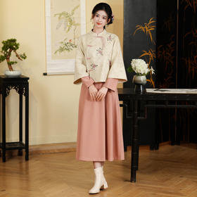 新中式复古绣花立领高档鹿皮绒，唐装汉元素改良汉服国风茶艺服TY-XNS9665