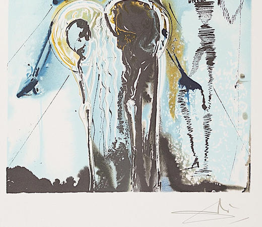 【已售】独角鹿西洋古董1983年代法国Armand & Georges Israel出版西班牙超现实主义大师萨尔瓦多·达利签名创作限量彩色石版画《堂吉柯德骑马》 商品图8