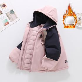 女童2025新款加棉加厚冲锋衣拼色秋冬季新款洋气连帽外套户外棉服