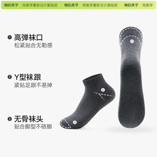 「棉的美学」 纯棉透气男士短筒袜子 10A抗菌防臭运动吸汗百搭长袜 商品图2