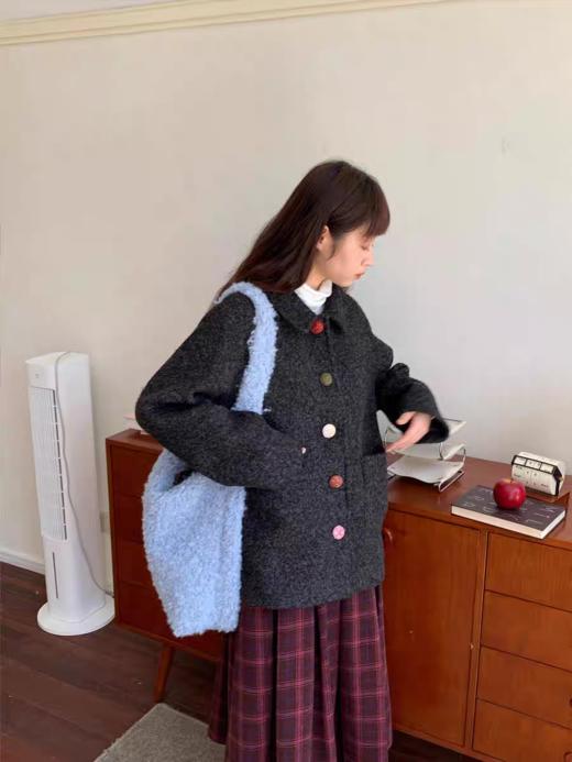 nothe Case布然/ HSTJ285/「花纱甜酒」手工毛线扣毛呢西装 杂灰色外套 商品图3