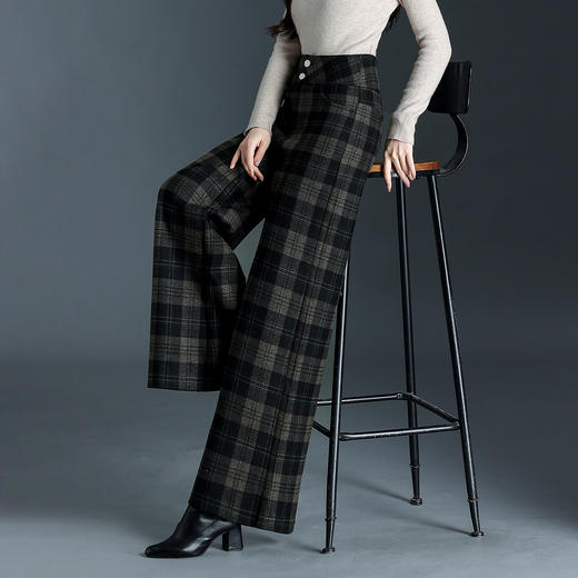 毛呢阔腿裤厚款女装格纹直筒裤宽松休闲长裤MYX7059 商品图1
