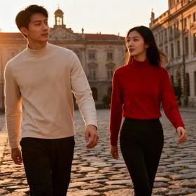 【79/2件 双面磨绒 修身不紧 内搭外穿皆可】百年意大利品牌情侣款保暖堪比羊绒暖绒打底衫2件