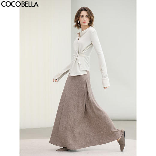 COCOBELLA设计感亮葱A字大摆半身裙女秋冬新款针织长裙HS3160 商品图0