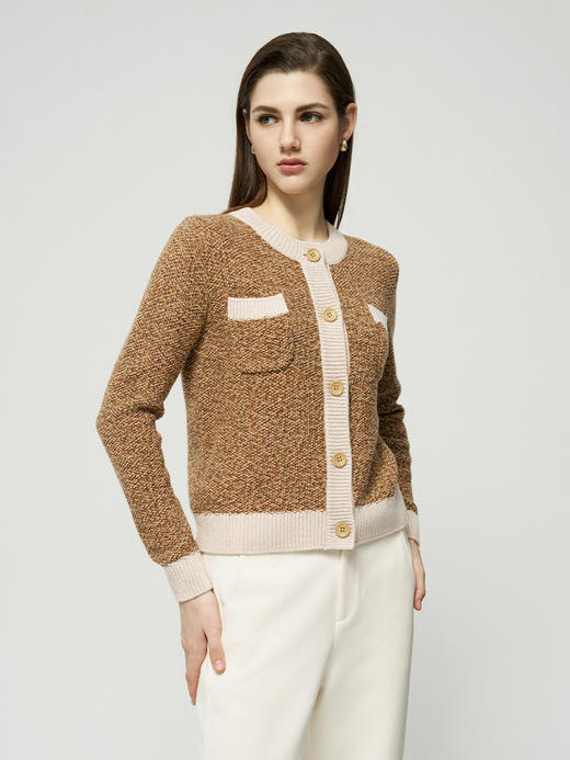 【混色纱小香风开衫】羊绒世家秋冬新品女士100%山羊绒圆领针织开衫外套 商品图1