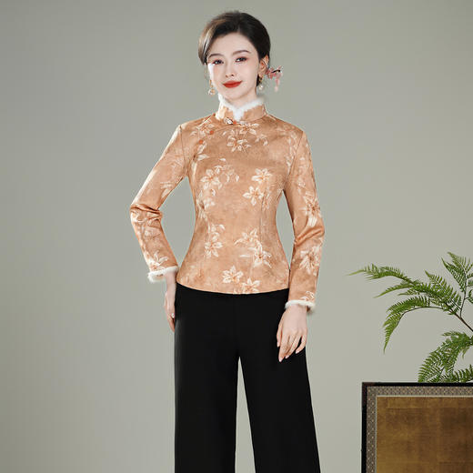 【娇朵】水貂毛领新中式，夹棉加厚保暖唐装旗袍上衣XGT-T25129 商品图3