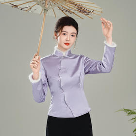 【紫映】提花毛领新中式开襟，夹棉旗袍唐装上衣外套XGT-T25169