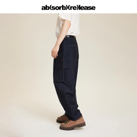 absorbrelease ab白噪藏青色褶皱工装裤男直筒长裤男士裤子休闲裤 商品图3