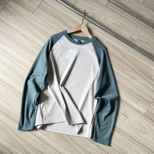 情侣抓绒衣针织衫保暖磨毛拼色长袖T恤 商品图1