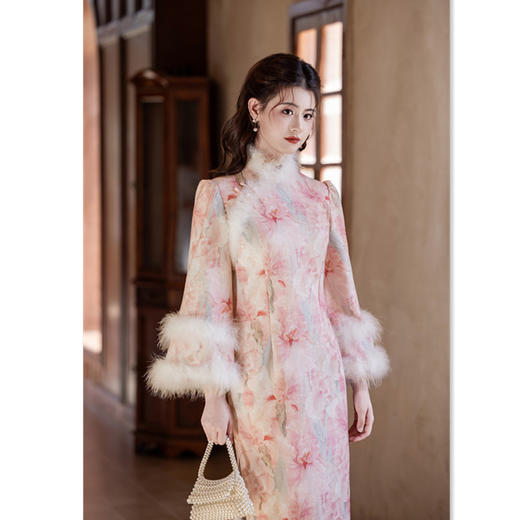 时尚改良新中式加厚加绒长款倒大袖旗袍GX299448 商品图2