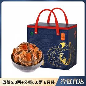 心选丨【活蟹现货】阳澄湖大闸蟹 母蟹5两3只+公蟹6两3只  共6只礼盒装