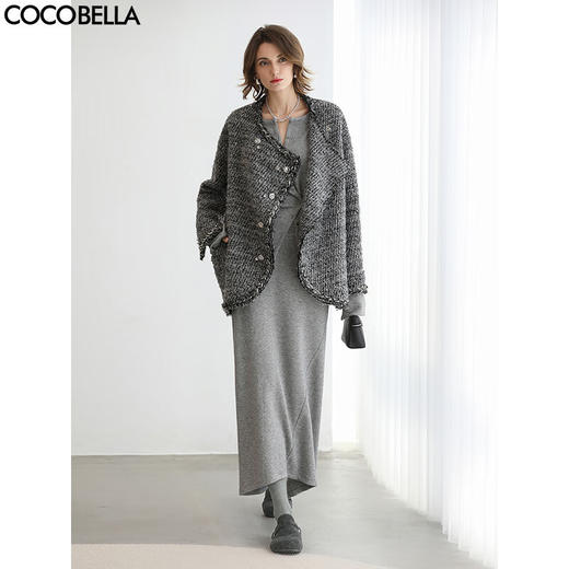 COCOBELLA灰色休闲A字半身裙弧形下摆25秋冬针织长裙HS3163-2 商品图0