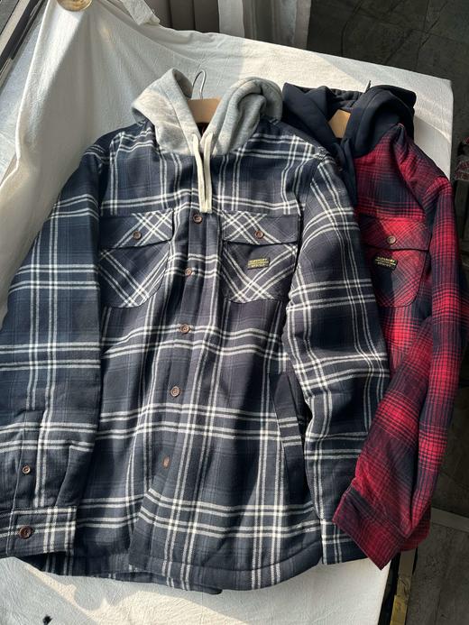 贝壳三 美式学院风加厚格子连帽棉衣男士复古宽松棉服C120308 商品图4
