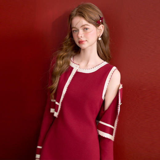 西遇小香风开衫外套连衣裙套装女新款法式复古两件套D0043994 商品图1