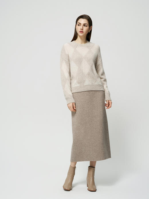 【菱形绞花圆领针织衫】25年秋冬新品女士羊绒+桑蚕丝混纺轻柔针织套衫 商品图2