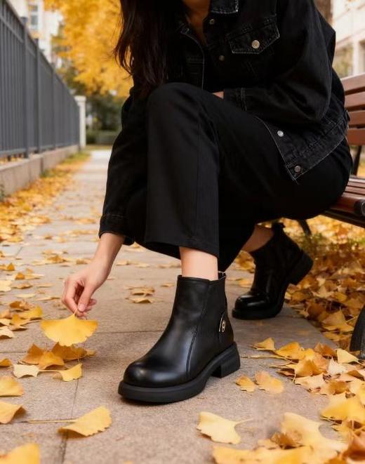 直发 抵押货清仓！巨保暖的加绒短，真皮软牛皮鞋面靴切尔西靴 商品图1