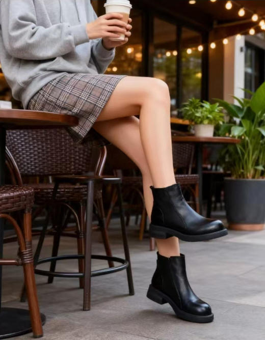 直发 抵押货清仓！巨保暖的加绒短，真皮软牛皮鞋面靴切尔西靴 商品图3