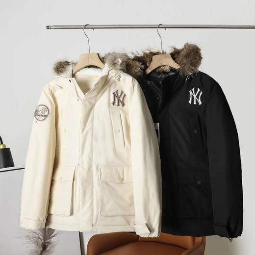 MLB情侣款工装中长款毛领连帽加厚羽绒服 商品图3