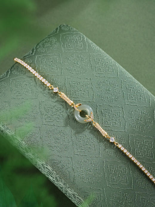 子佩集【竹福绵长】银S925手链【SL11955】竹节平安扣镀金竹叶晴水青玉古法银2511 商品图3