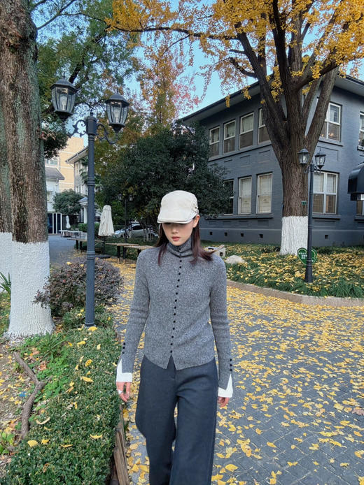 【羊绒的冬天】噢蜜ooomeooo修身螺纹羊绒开衫 商品图5