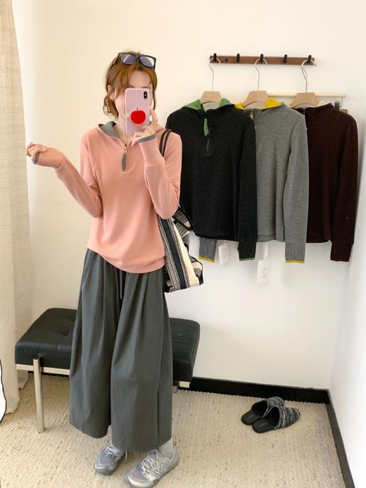 磨毛发热半拉链连帽打底衫 商品图1