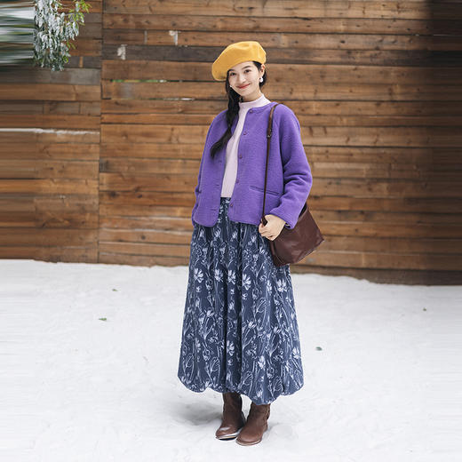 绽放800朵/桑蚕丝羊毛提花双层花苞裙全腰松紧加厚A字大摆半身裙 商品图2