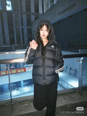 三条杠经典款连帽纯色男女羽绒服